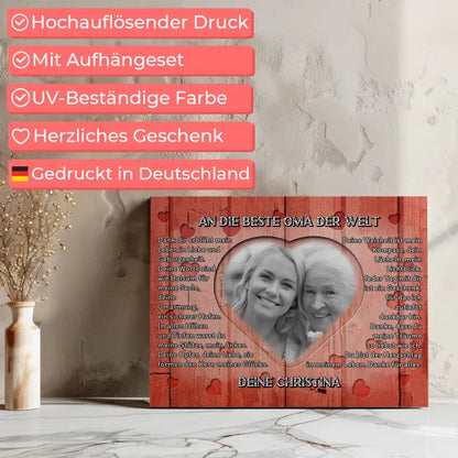 Leinwand personalisiert Oma Holz Stil Herzen Rotes Holz Stil