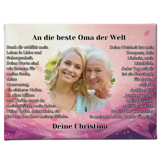 Personalisiertes Leinwand Geschenk Du bist die Oma mit Foto