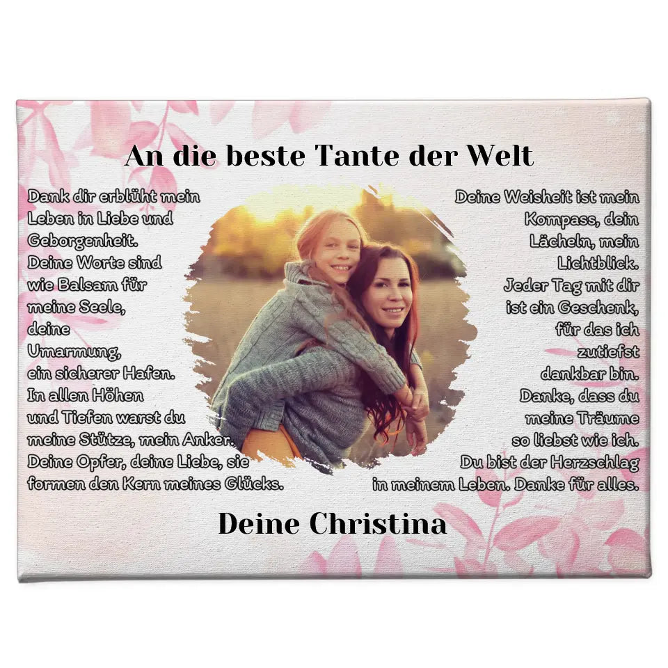 Personalisiertes Leinwand Geschenk Du bist die Tante mit Foto 1