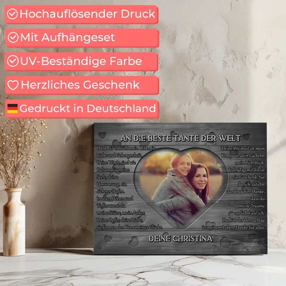 Tante Leinwand personalisiert DANKE Holz Look Vintage