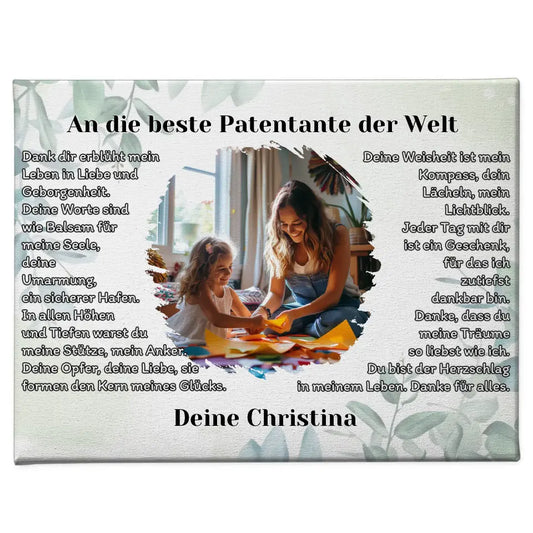 Personalisiertes Leinwand Geschenk Du bist die Patentante mit Foto 1