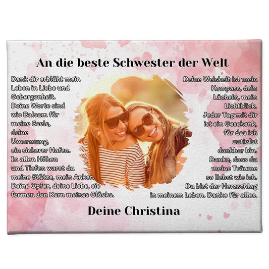 Personalisiertes Leinwand Geschenk Du bist die Schwester mit Foto 1