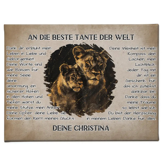 Personalisierte Leinwand Tante Danke für alles mit Löwen Bild 1