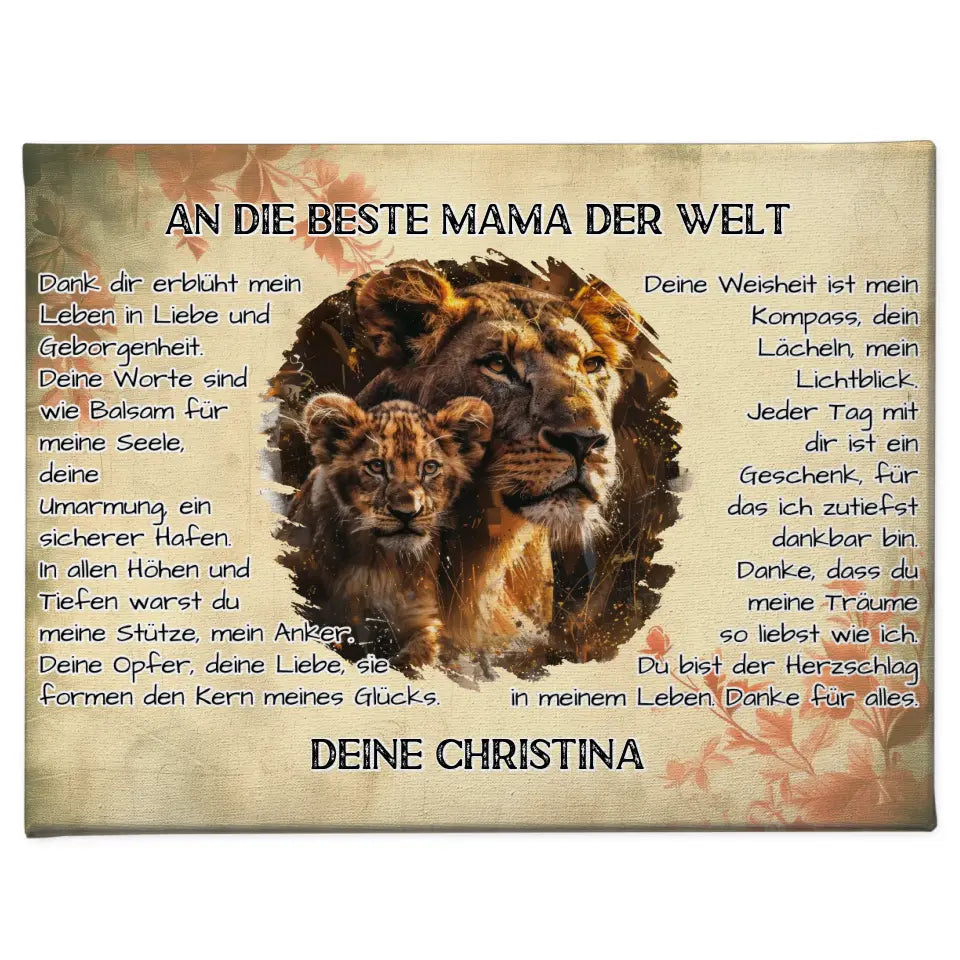 Personalisierte Leinwand Danke für alles Mama mit Löwen Bild