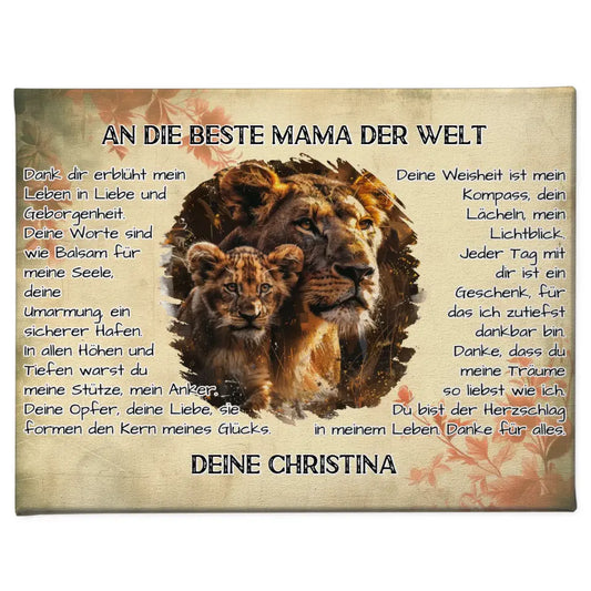 Personalisierte Leinwand Danke für alles Mama mit Löwen Bild 1