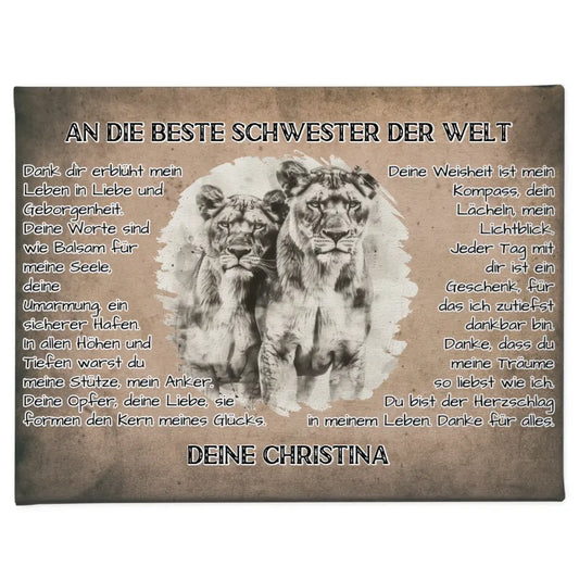 Personalisierte Leinwand Danke für alles Schwester mit Löwen Bild 1