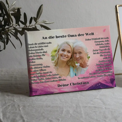 Personalisiertes Leinwand Geschenk Du bist die Oma mit Foto