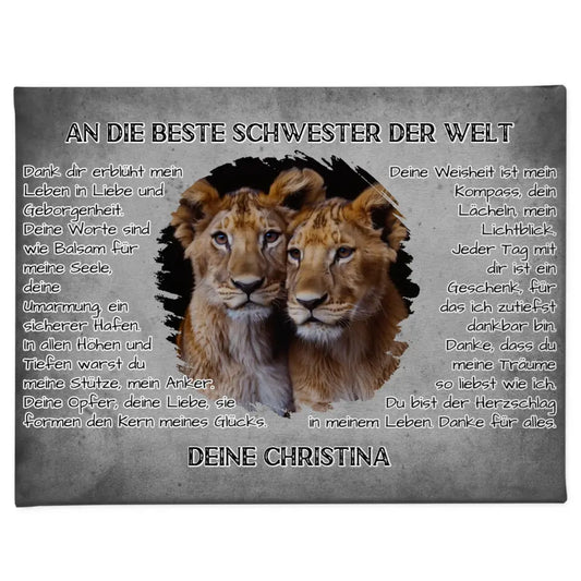 Löwen Leinwand für Schwester Danke mit Löwen Bild 1