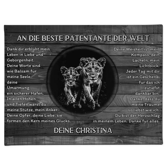 Dankes Leinwand mit Löwen für Patentante Schwarz Weiß 1