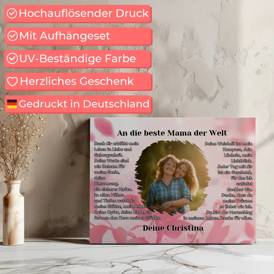 Personalisiertes Leinwand Geschenk Du bist die Mama mit Foto