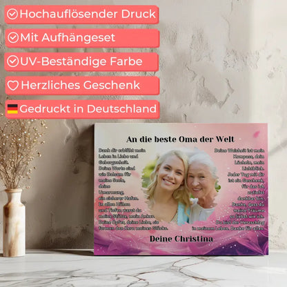 Personalisiertes Leinwand Geschenk Du bist die Oma mit Foto