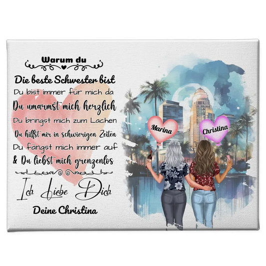 Leinwand Ich liebe Dich Schwester mit personalisierten Figuren 1