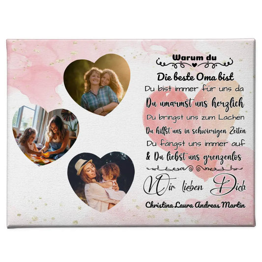 Leinwand mit 3 Herz Fotos Oma Warum du die beste bist 1