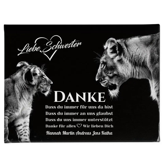 Leinwand Schwarz Weiß Schwester Löwen Schwestern Danke für alles 1