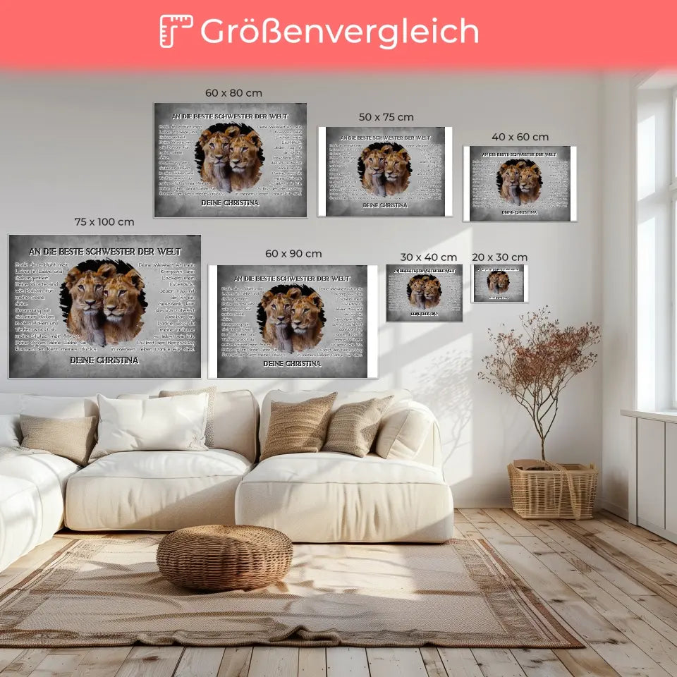 Löwen Leinwand für Schwester Danke mit Löwen Bild