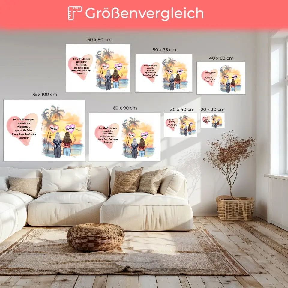 Wunschtext Leinwand Mama mit personalisierten Figuren