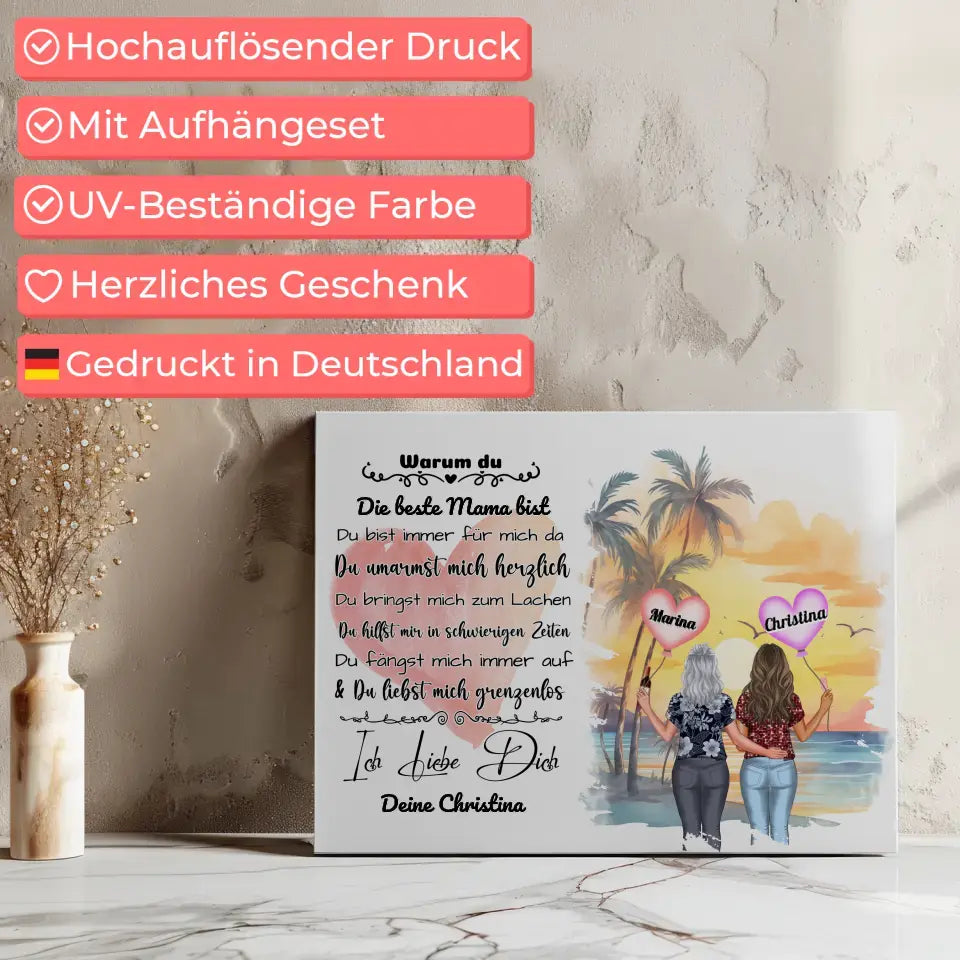 Leinwand Warum du die beste Mama bist mit personalisierten Figuren