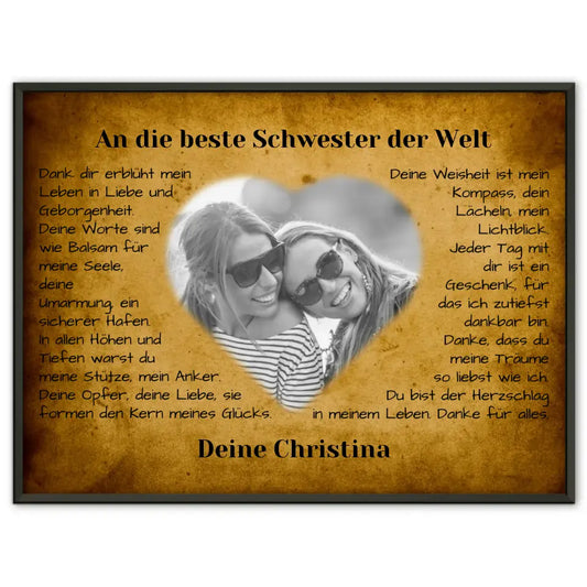 Poster für Schwester Danksagung Vintage mit Foto