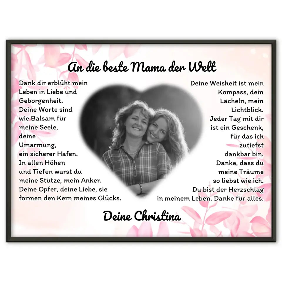 Poster Geschenk für Danke Mama mit Herz Foto Rosa Hintergrund