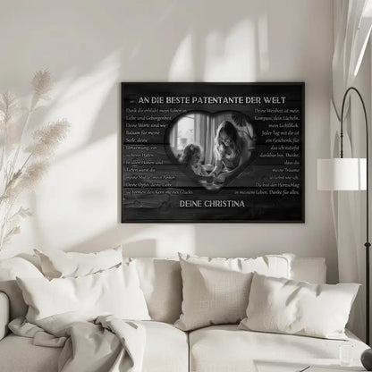 Personalisiertes Patentante Poster DANKE Schwarz Weiß