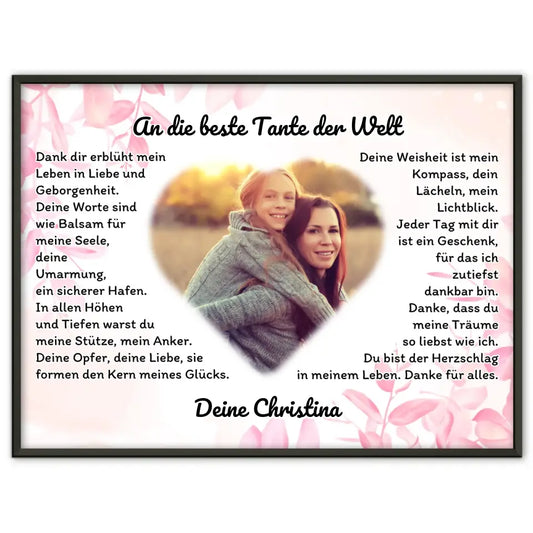Poster Geschenk für Danke Tante mit Herz Foto Rosa Blüten 1