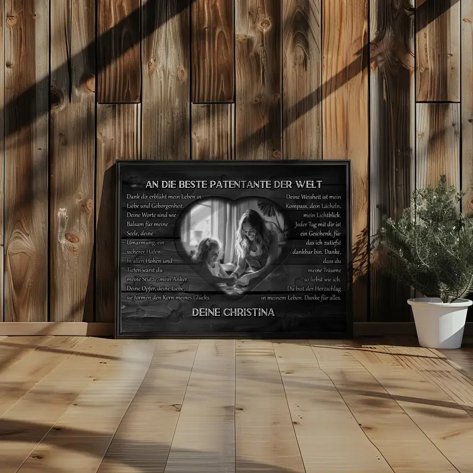 Personalisiertes Patentante Poster DANKE Schwarz Weiß