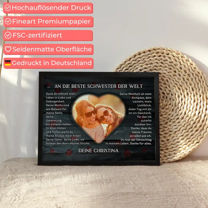 Personalisiertes Poster Schwester Danksagung Mit Herz Foto