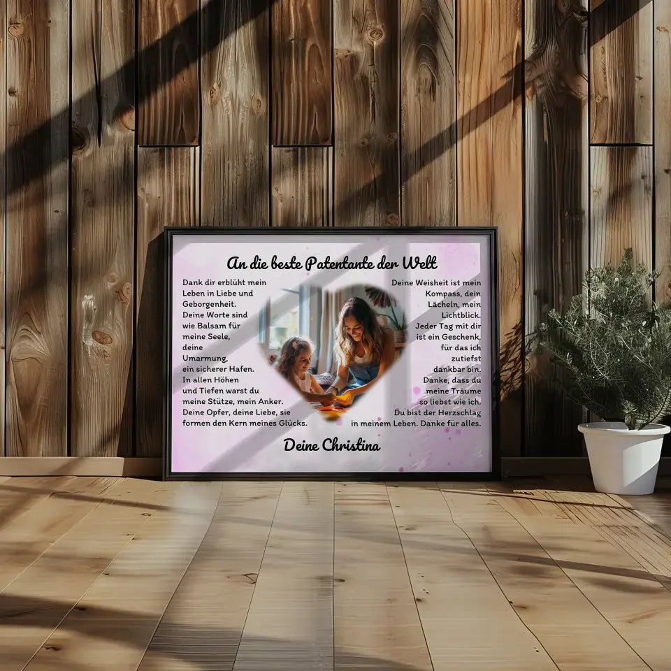 Poster Geschenk für Danke Patentante mit Herz Foto Wasserfarben Stil