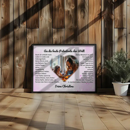 Poster Geschenk für Danke Patentante mit Herz Foto Wasserfarben Stil
