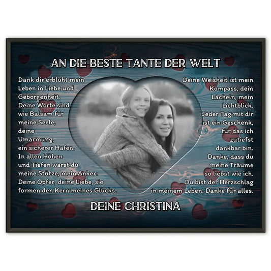 Poster personalisiert Tante Holz Stil Herzen Vintage 1