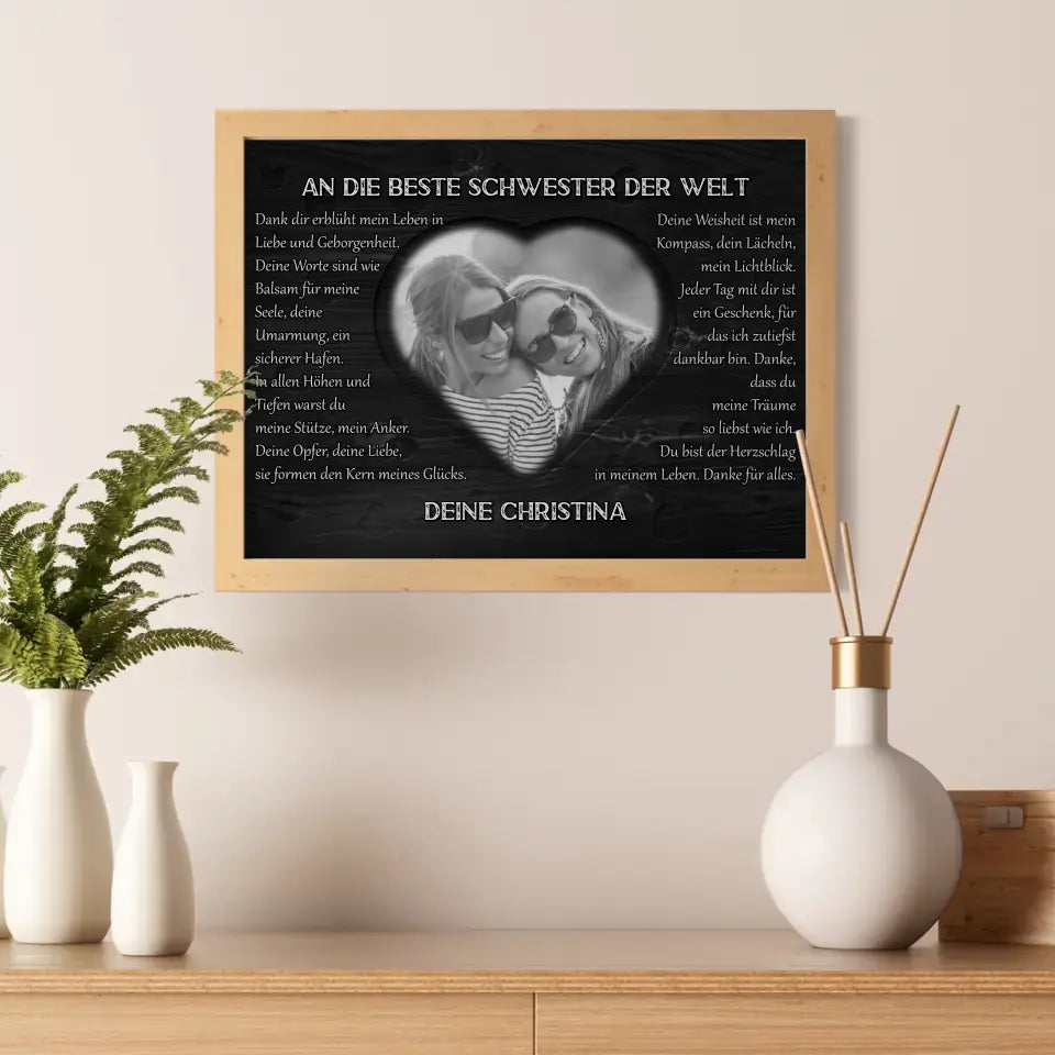 Personalisiertes Schwester Poster DANKE Schwarz Weiß