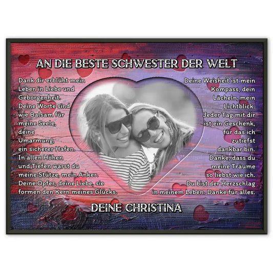 Poster personalisiert Schwester Holz Stil Herzen Bunter Holz Stil