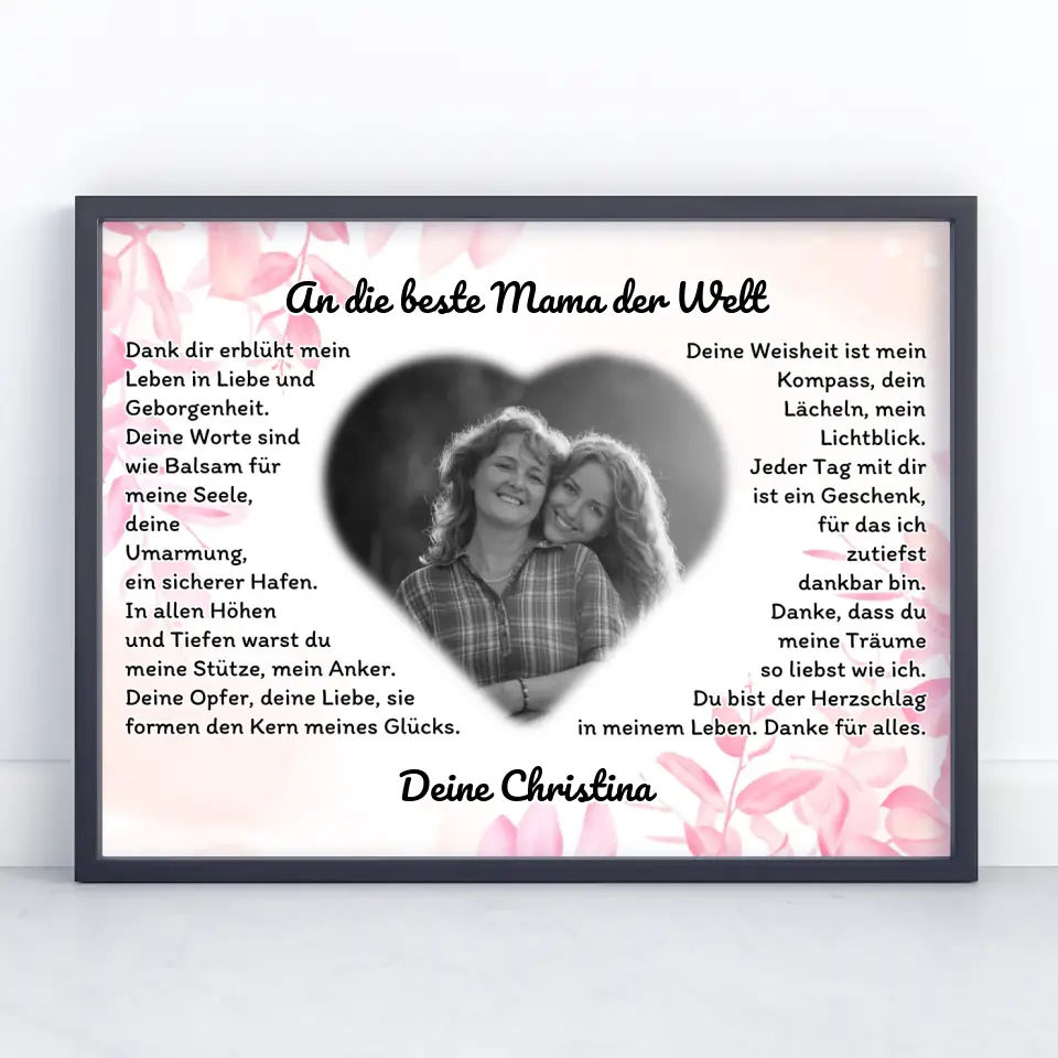 Poster Geschenk für Danke Mama mit Herz Foto Rosa Hintergrund