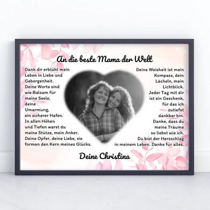 Poster Geschenk für Danke Mama mit Herz Foto Rosa Hintergrund