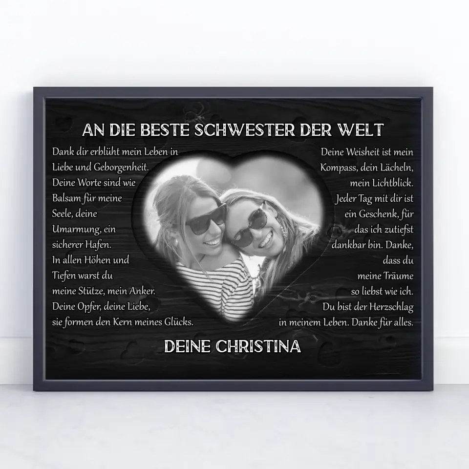 Personalisiertes Schwester Poster DANKE Schwarz Weiß