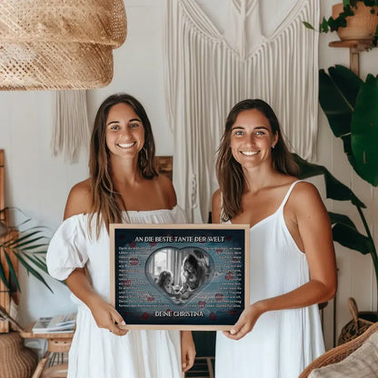 Poster personalisiert Patentante Holz Stil Herzen Vintage