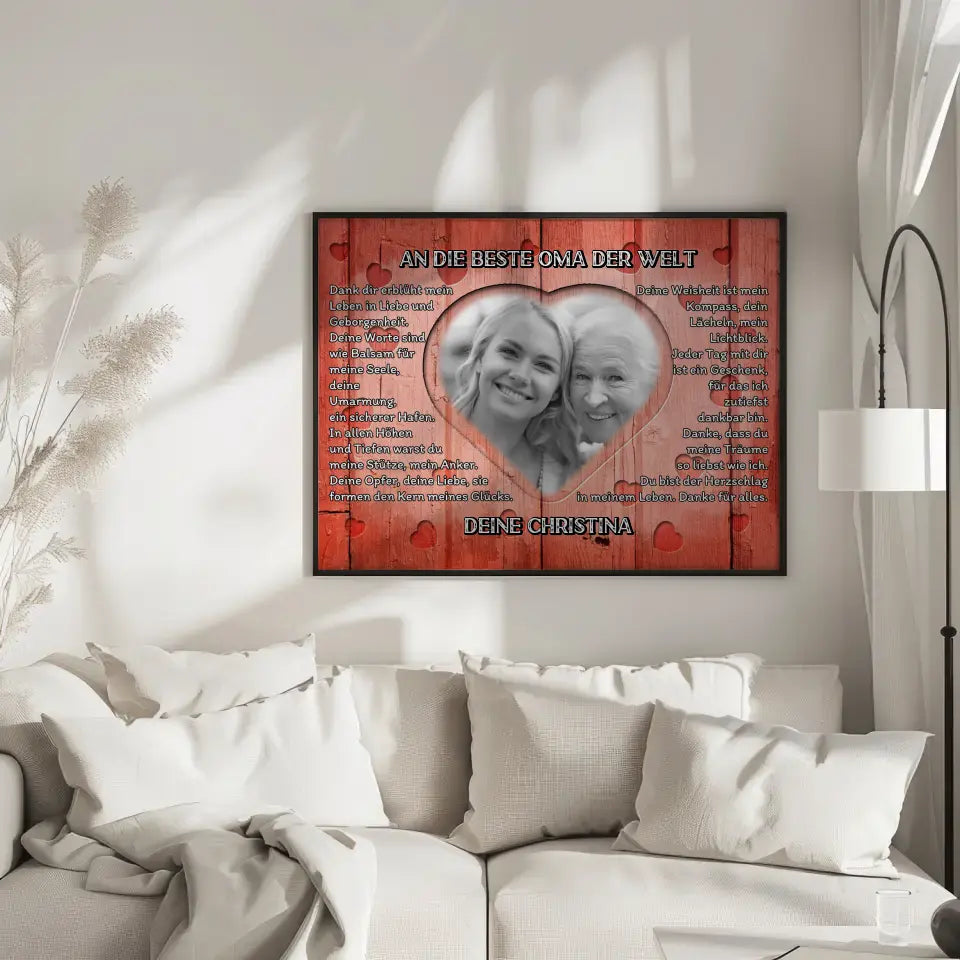 Poster personalisiert Oma Holz Stil Herzen Rotes Holz Stil