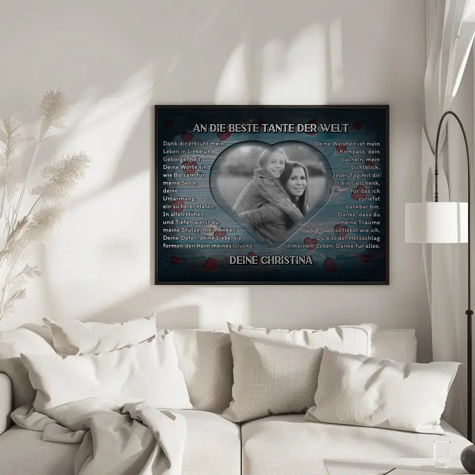 Poster personalisiert Tante Holz Stil Herzen Vintage