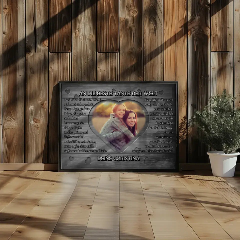 Tante Poster personalisiert DANKE Holz Look Vintage