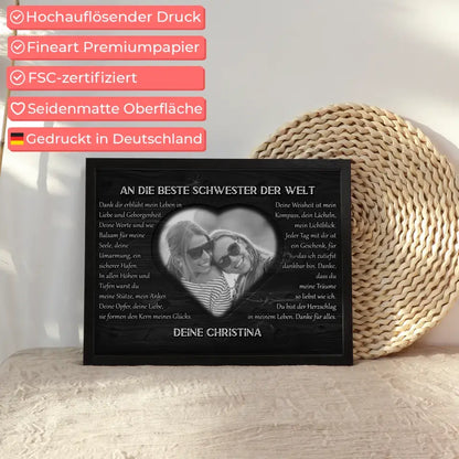 Personalisiertes Schwester Poster DANKE Schwarz Weiß