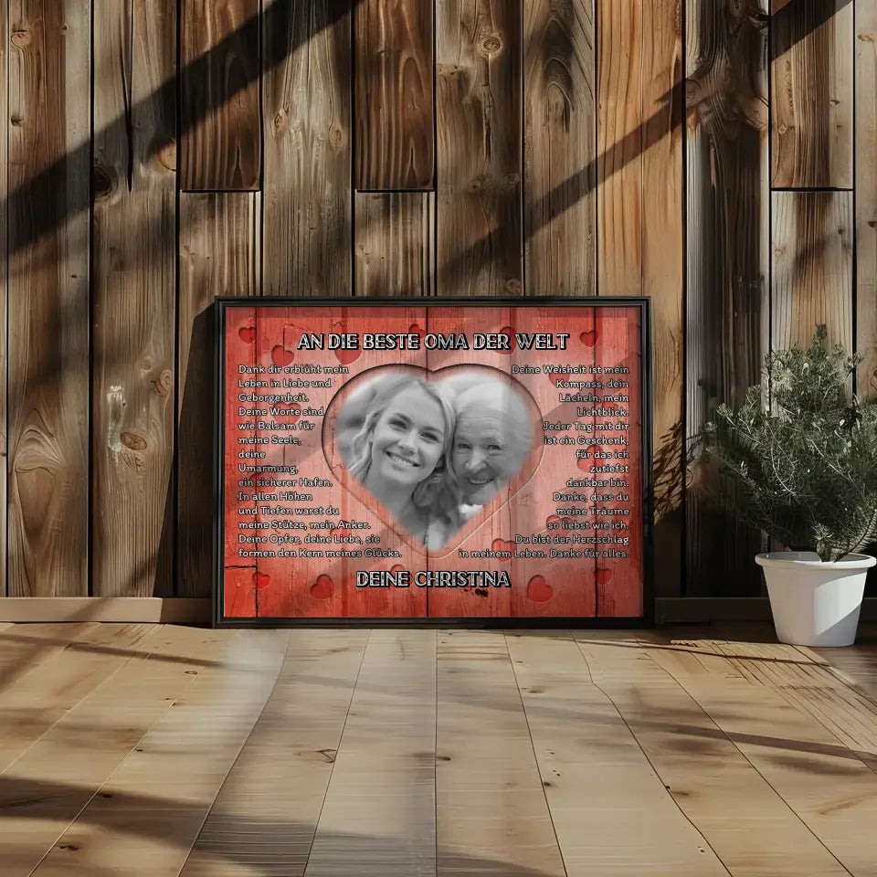 Poster personalisiert Oma Holz Stil Herzen Rotes Holz Stil