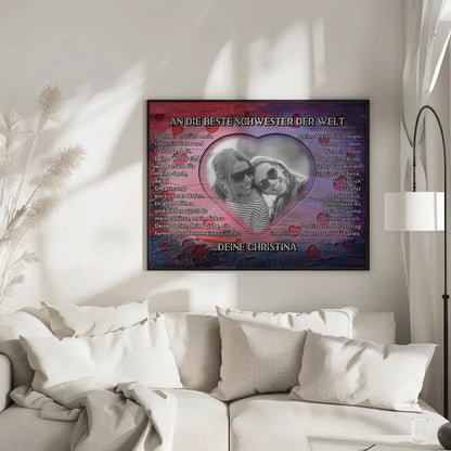 Poster personalisiert Schwester Holz Stil Herzen Bunter Holz Stil