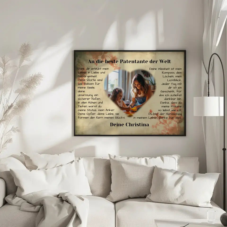 Individuelles Poster für Patentante Danke Vintage Mit Herz Foto