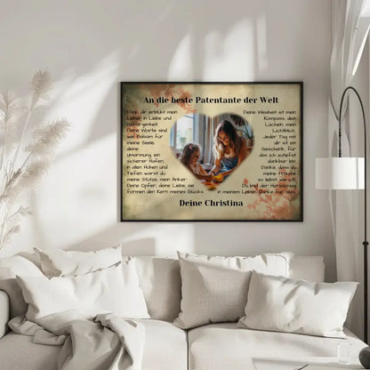 Individuelles Poster für Patentante Danke Vintage Mit Herz Foto