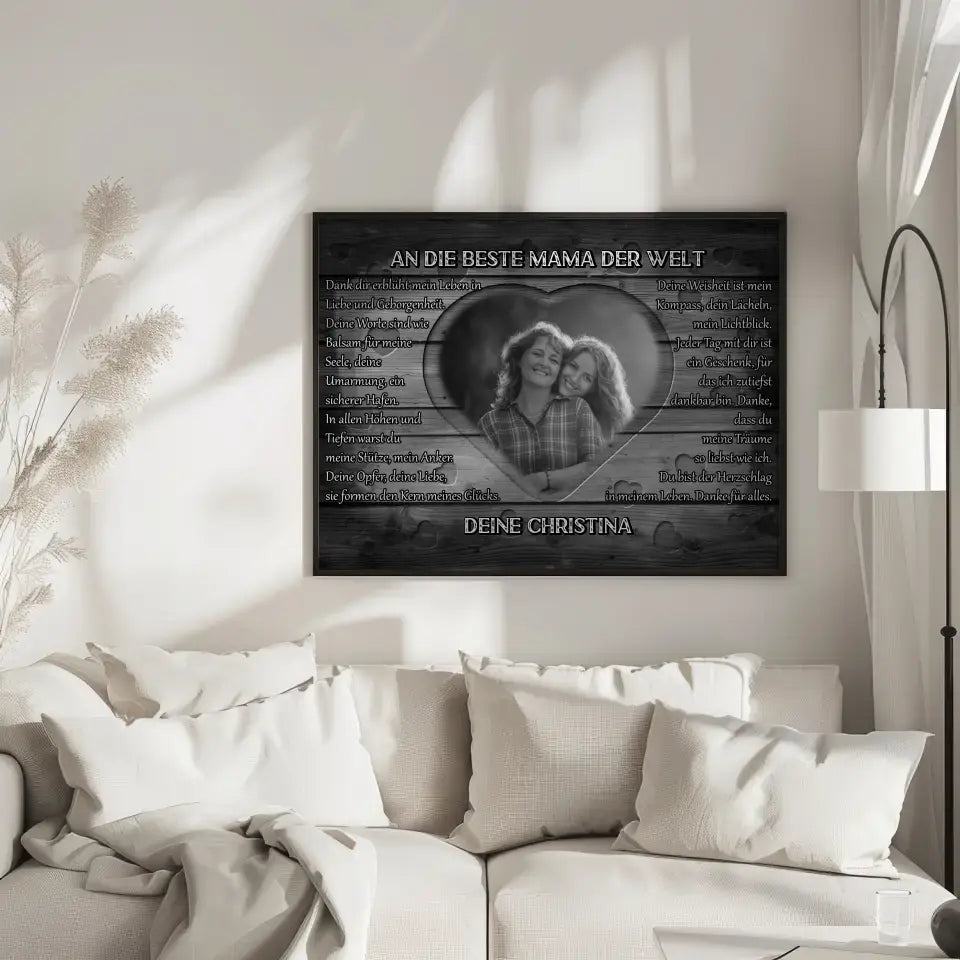 Mama Poster personalisiert Schwarz Weiß Danke