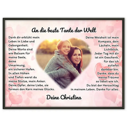 Herz Foto Poster An die beste Tante der Welt Personalisiert