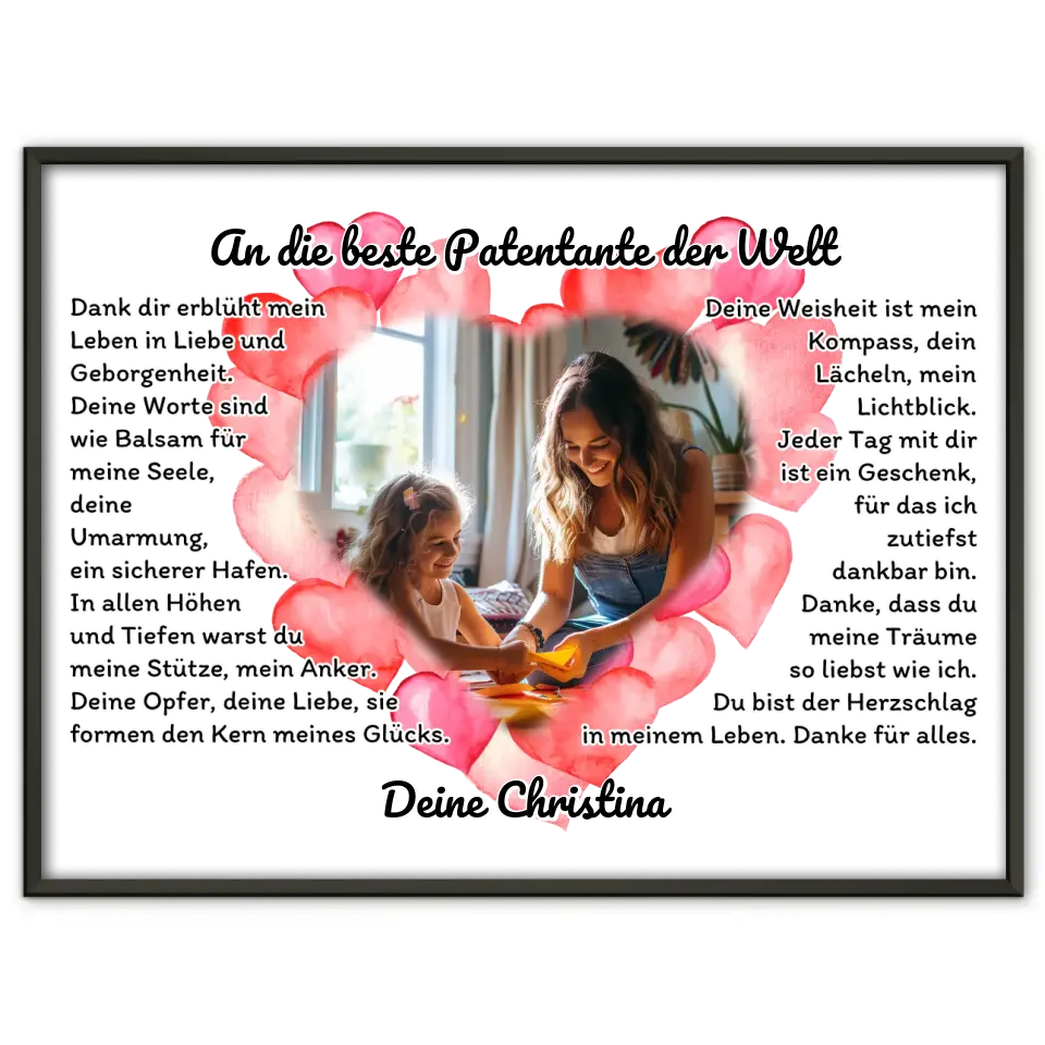 Herz Foto Poster An die beste Patentante der Welt Individuell