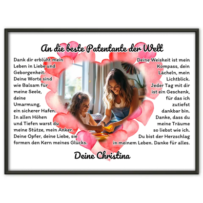 Herz Foto Poster An die beste Patentante der Welt Individuell
