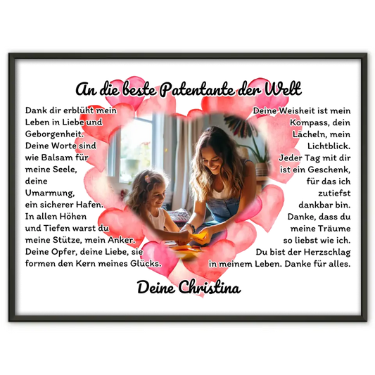 Herz Foto Poster An die beste Patentante der Welt Individuell