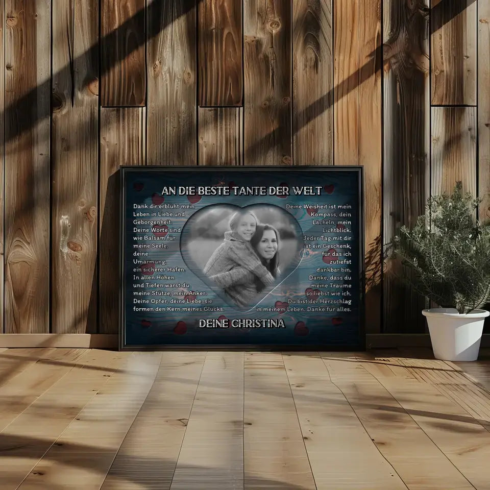 Poster personalisiert Tante Holz Stil Herzen Vintage